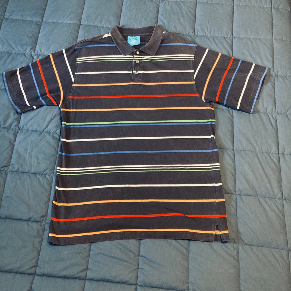 Wckd Men's Size X-Large Polo Shirt Colorful Striped Black Short Sleeve - Picture 2 of 7